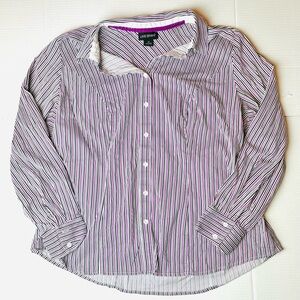 Lane Bryant Striped Button Down Essential Shirt Cuffed‎ No Gap Purple Womens 22